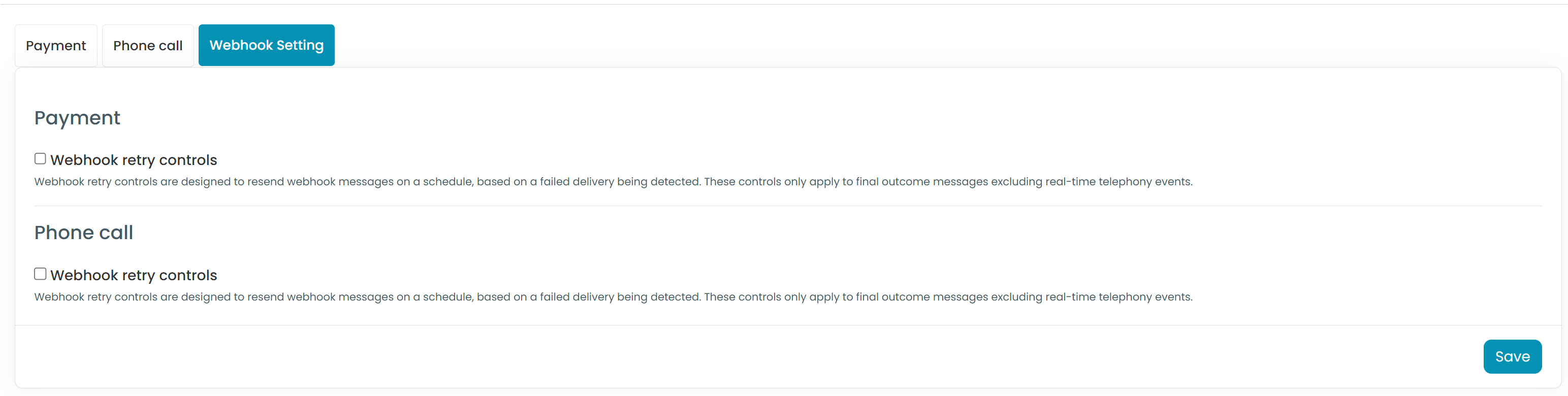 Webhook settings