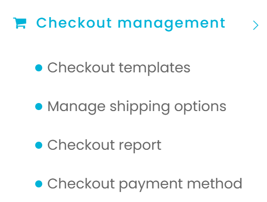 Checkout management menu showing Checkout payment method