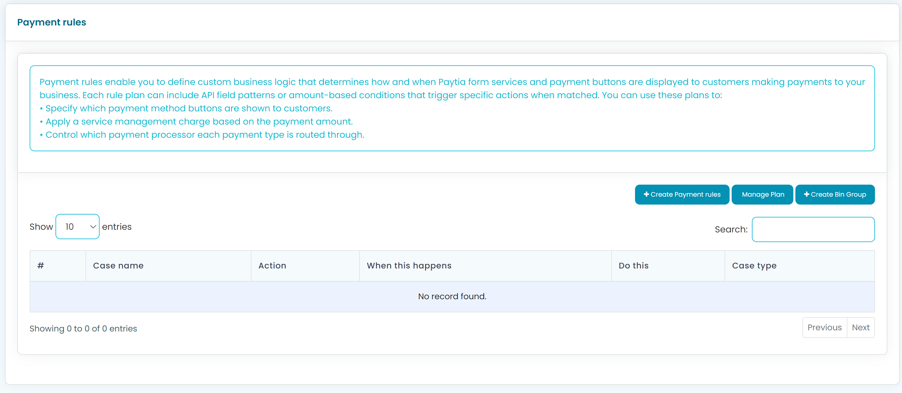 Payment rules list